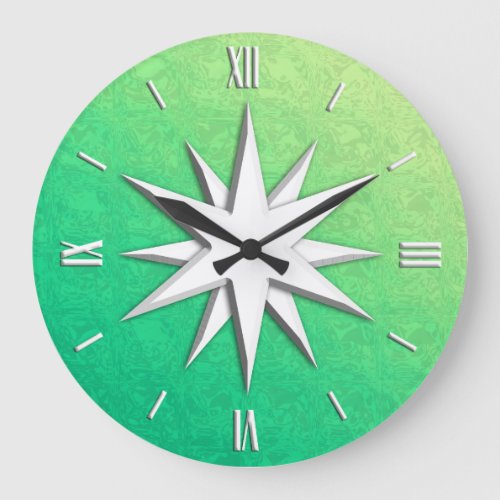 Ivory compass rose _ peridot green background large clock