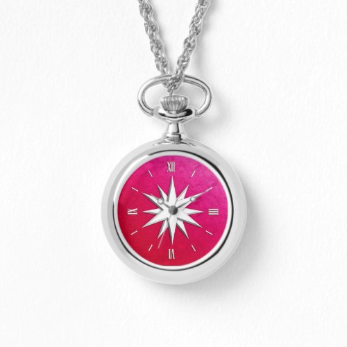 Ivory compass rose _ ruby glass background watch