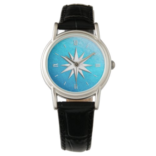 Ivory compass rose _ turquoise glass background watch