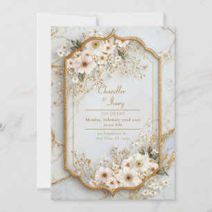 Ivory Cosmos Icy Marble Gilded Wedding Invitation