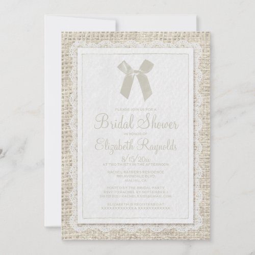 Ivory Country Burlap Bridal Shower Invitations