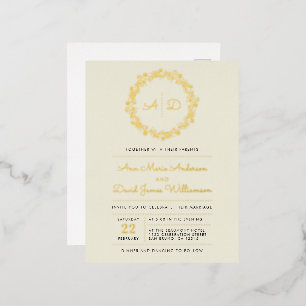 Ivory Country Floral Wreath Wedding Foil Invitation Postcard