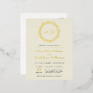 Ivory | Country Floral Wreath Wedding Foil Invitation Postcard