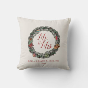 Ivory Country Wedding Mr. and Mrs. Christmas Throw Pillow
