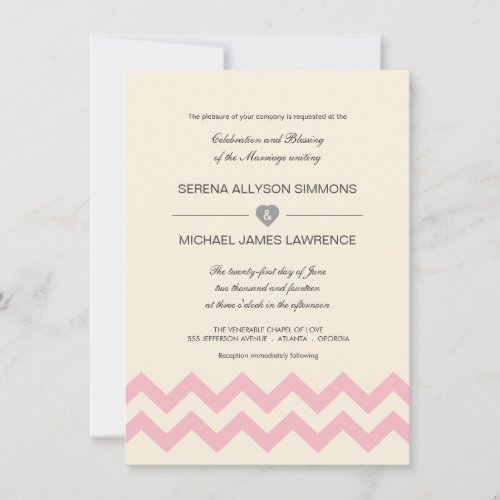 Ivory Cream and Pink Chevron Wedding Invitations
