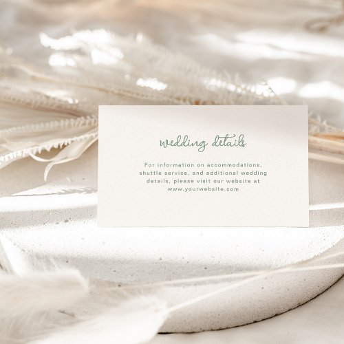 Ivory Cream and Sage Green  Wedding Details Enclosure Card