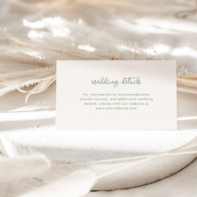 Ivory Cream and Sage Green | Wedding Details Enclosure Card (A simple and elegant ivory cream wedding details insert card with sage green text)