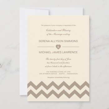 Ivory Cream And Taupe Chevron Wedding Invitations by decor_de_vous at Zazzle
