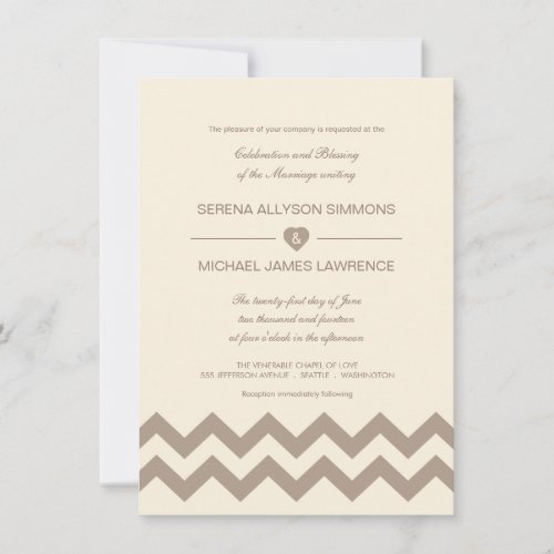 Ivory Cream and Taupe Chevron Wedding Invitations