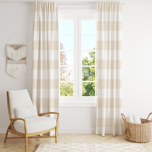 Ivory Cream And White Wide Horizontal Stripe  Blackout Curtains (Creator Uploaded)