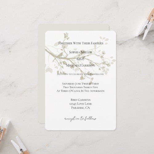 Ivory Cream Bird Tree Branches Floral Wedding Invitation