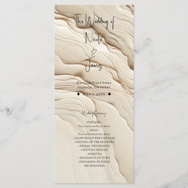 Ivory Cream Bohemian Textured Wedding Program (Front)