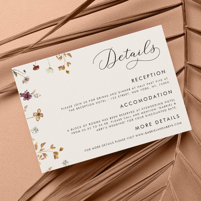 Ivory Cream Boho Fall Wildflowers Wedding Details  Enclosure Card (Creator Uploaded)