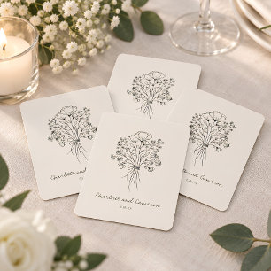 Ivory Cream Boho Floral Wedding Favor Minimalist Poker Cards
