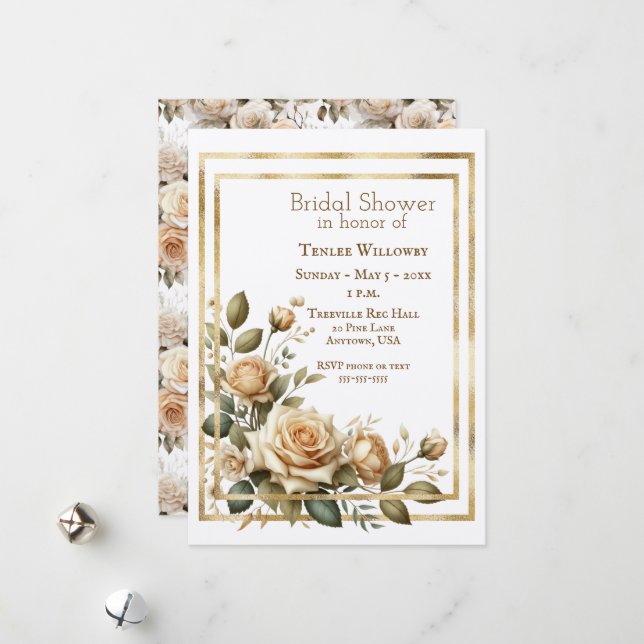 Ivory Cream Boho Roses Bridal Shower Invite (Front/Back In Situ)