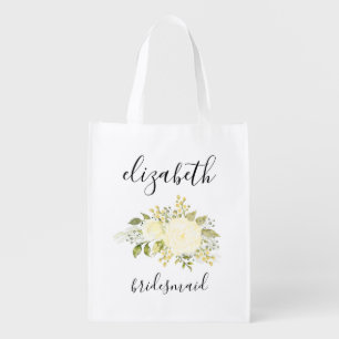 Ivory Cream Bouquet Personalized Bridesmaid Grocery Bag