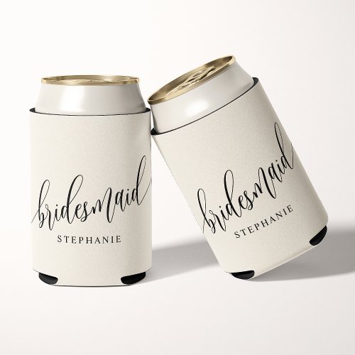 Ivory Cream Bridesmaid Modern Script Can Cooler