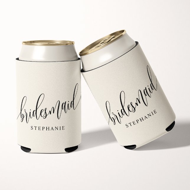 Ivory Cream Bridesmaid Modern Script  Can Cooler (Creator Uploaded)