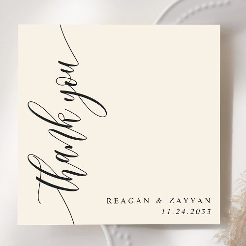 Ivory Cream Calligraphy Script Wedding Thank You Card