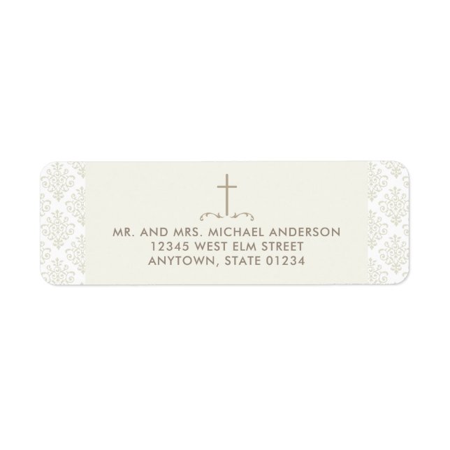Ivory Cream Cross with Damask Pattern Label (Front)