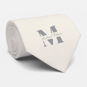 Ivory Cream   Custom Monogram Wedding Groomsmen  Neck Tie