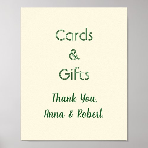 Ivory Cream Dark Green Cards and Gifts Sign