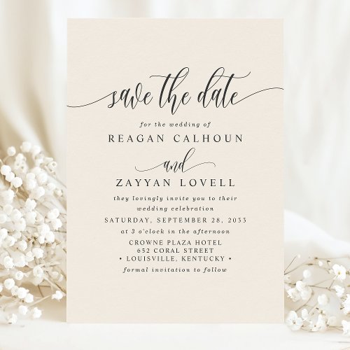 Ivory Cream Elegant Calligraphy Save The Date