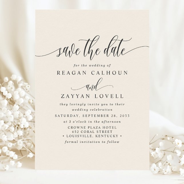 Ivory Cream Elegant Calligraphy Save The Date (Creator Uploaded)