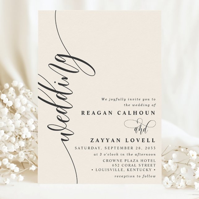 Ivory Cream Elegant Calligraphy Script Wedding Invitation (Creator Uploaded)