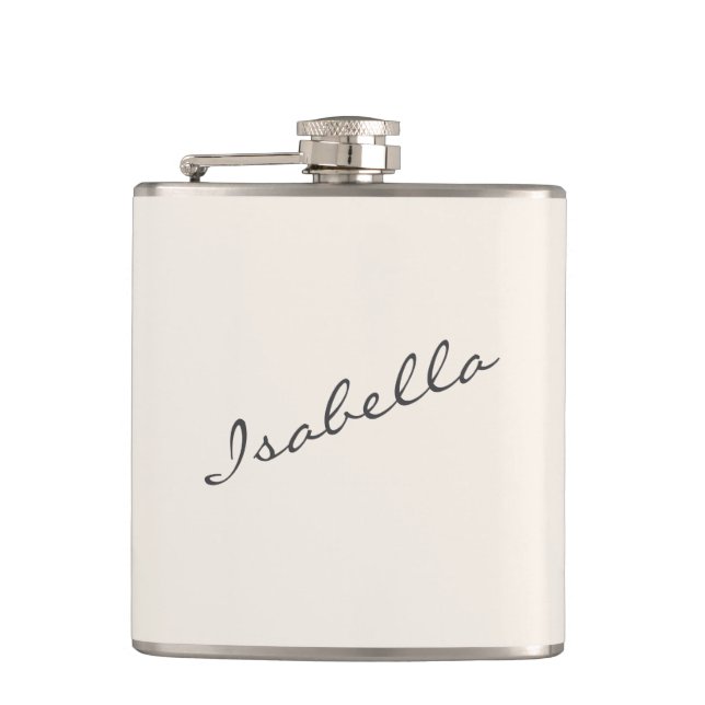 Ivory Cream Elegant Script Name Wedding Party  Flask (Front)