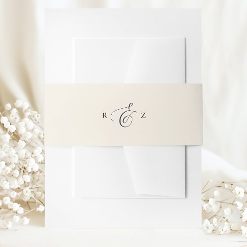 Ivory Cream Elegant Simple Monogram Wedding Invitation Belly Band