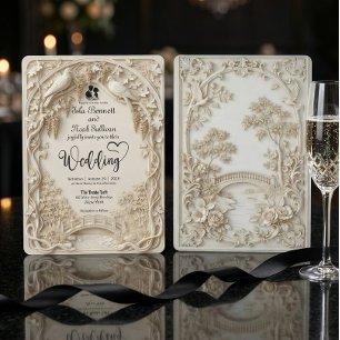 Ivory Cream Faux Bas-Relief Elegant Wedding Invitation