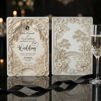Ivory Cream Faux Bas-Relief Elegant Wedding Invitation