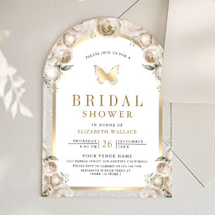 Ivory Cream Floral Arch Butterfly Bridal Shower Acrylic Invitations