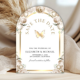 Ivory Cream Floral Arch Butterfly Photo Wedding Save The Date