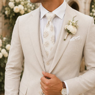 Ivory Cream Floral Bouquet Neck Tie