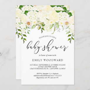 Ivory Cream Floral Greenery Watercolor Baby Shower Invitation