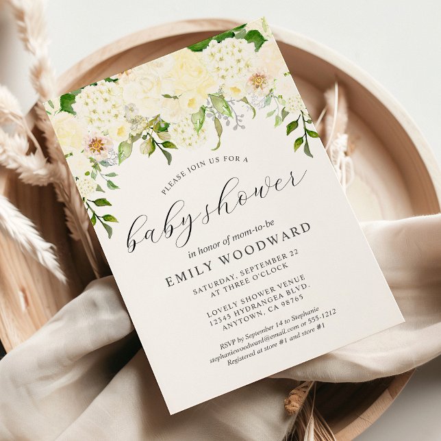Ivory Cream Floral Greenery Watercolor Baby Shower Invitation (Creator Uploaded)