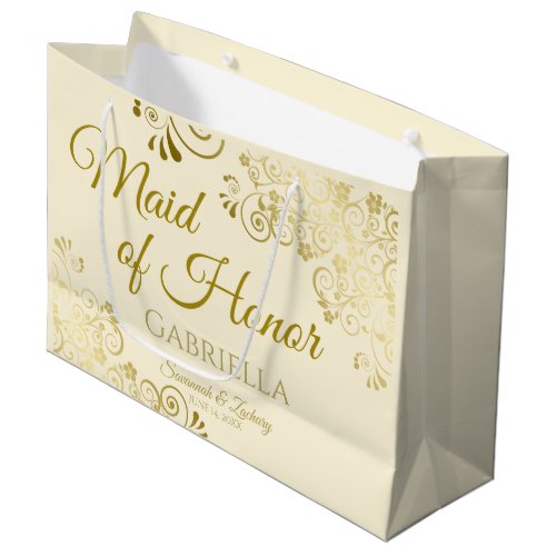 Ivory Cream  Gold Elegant Maid of Honor Wedding Large Gift Bag
