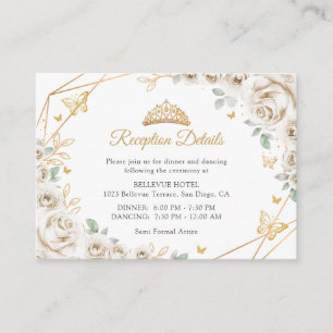 Ivory Cream Gold Floral Quinceanera  Details Enclosure Card