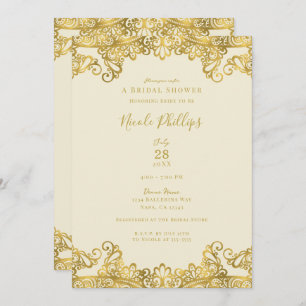 Ivory Cream & Gold Lace Elegant Bridal Shower Invitation