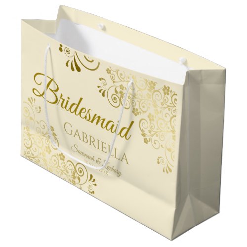 Ivory Cream  Gold Lace Elegant Bridesmaid Large Gift Bag