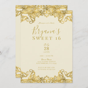Ivory Cream & Gold Lace Elegant Sweet 16 Party Invitation