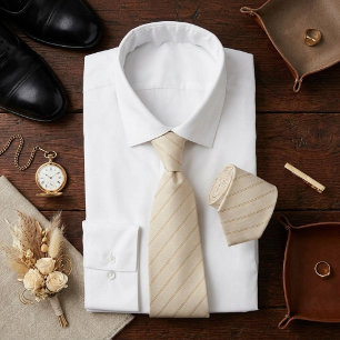 Ivory Cream Gold Pinstripe Minimalist Neck Tie