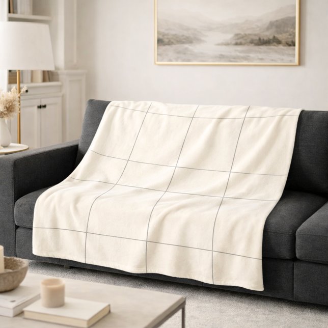 Ivory cream gray neutrals checked modern fleece blanket (Creator Uploaded)