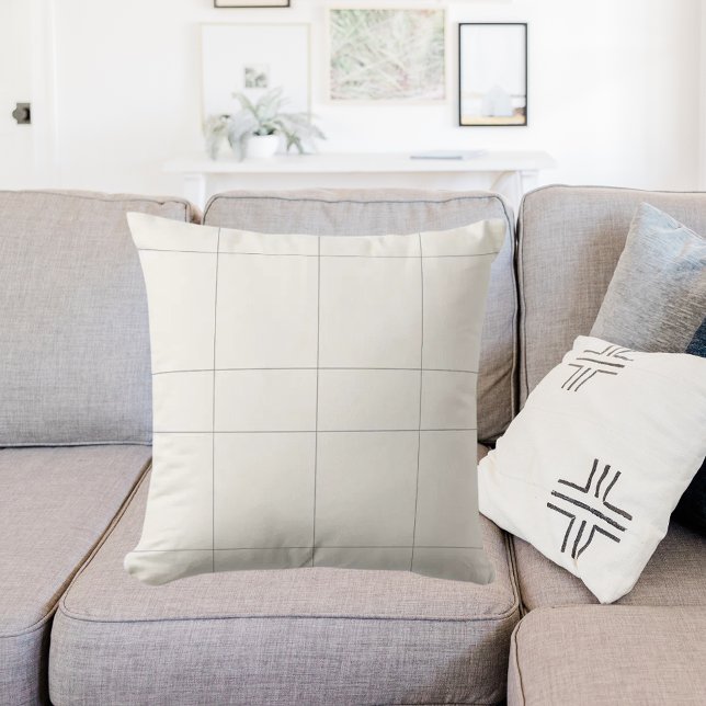 Ivory cream gray neutrals checked modern throw pillow (Creator Uploaded)