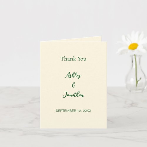 Ivory Cream Green Thank You Card
