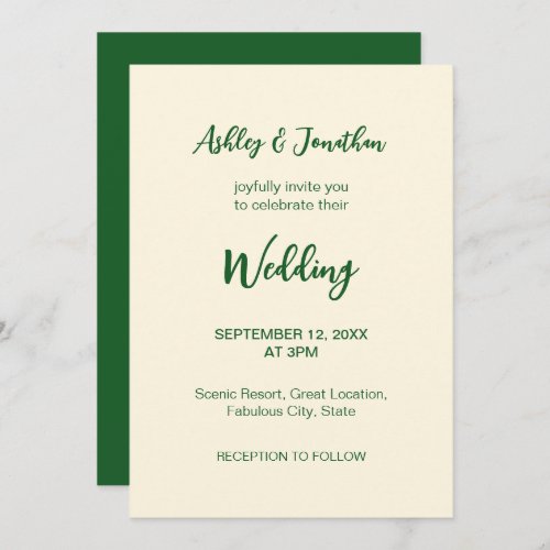 Ivory Cream Green Wedding Invitation