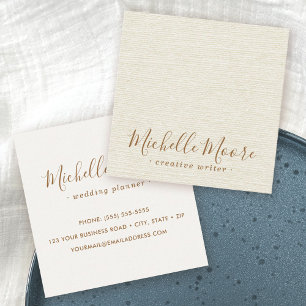 Ivory cream linen minimalist elegant professional square business card