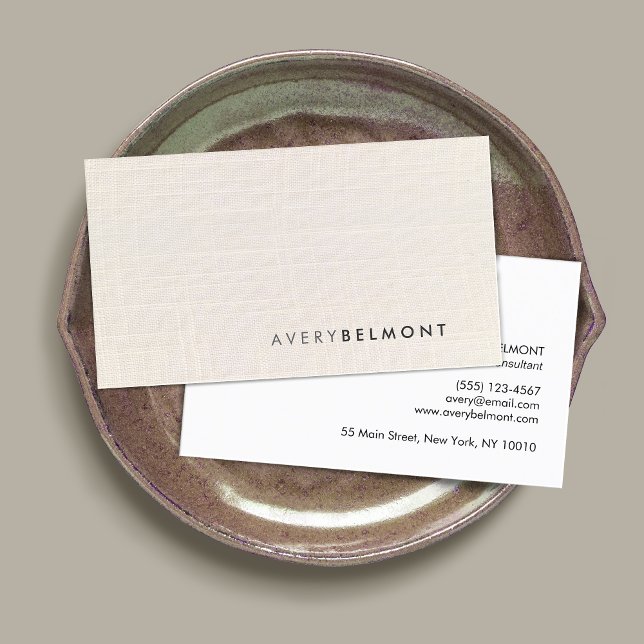 Ivory Cream Linen Minimalist Professional Minimal Business Card (Creator Uploaded)